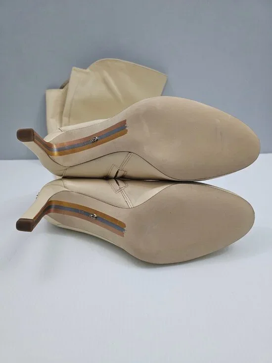 Sam Edelman Shauna Knee High Boot Womens 9 Eggshell Cream Leather Stiletto Heel - Picture 15 of 16